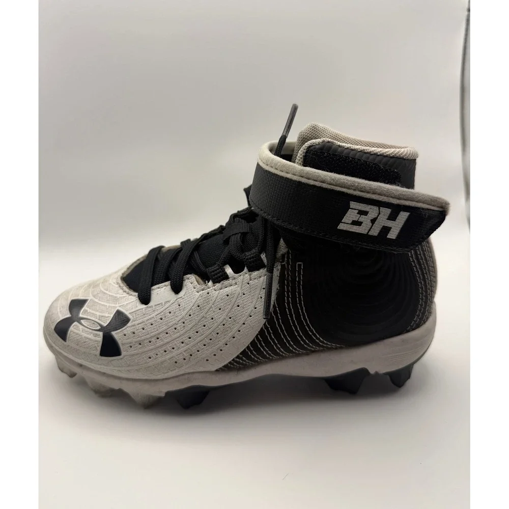 Under Armour Harper 4 Mid RM Youth 13K White Black Baseball Cleats 3022062-001